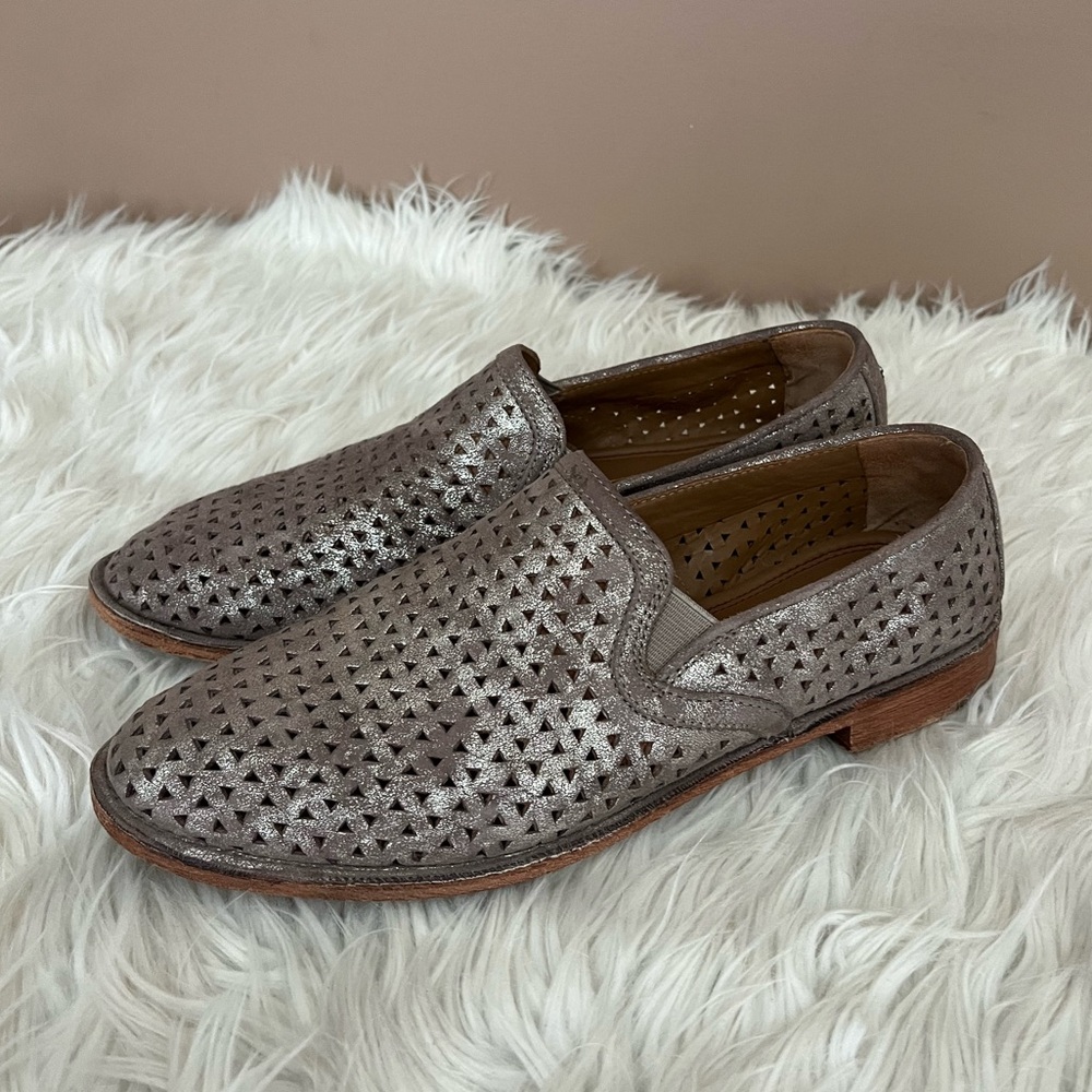 {Trask} Ali Perforated Metallic Suede Loafers - Womens 6.5